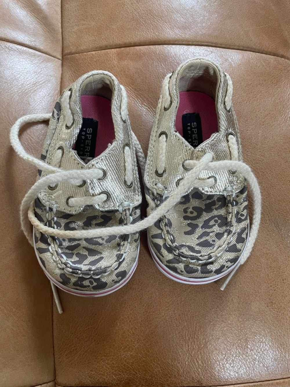 Sperry Kids Leopard Print Canvas Boat Shoes - Beige and Brown